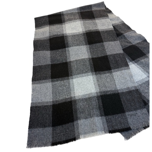 Coach Wool Cashmere Grey Plaid Scarf – Soft Winter Wrap – 70” x 20” - Picture 6 of 9